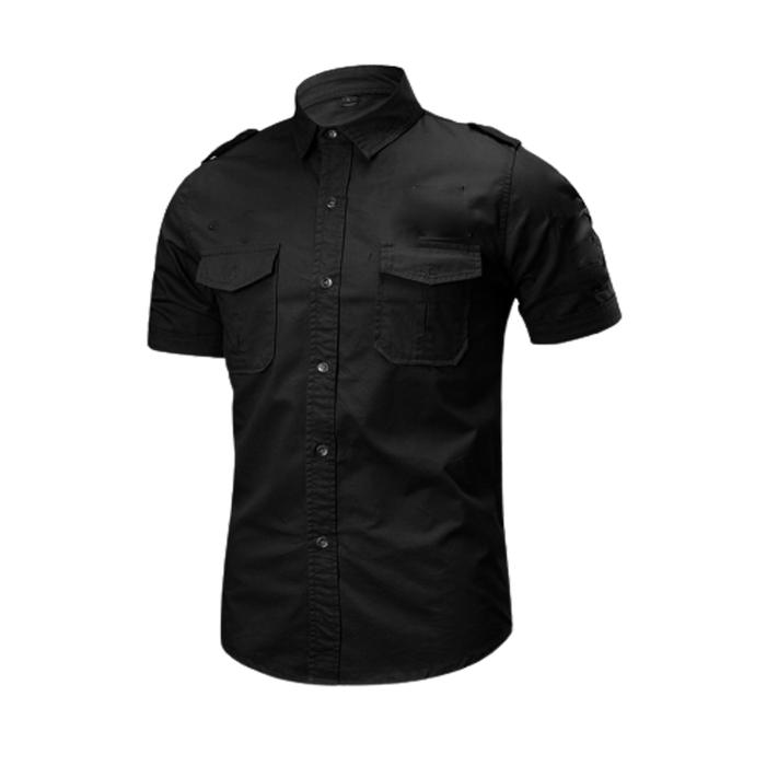 Kemeja Tactical Hitam Polos Kemeja Taktikal Pendek PDL Lapangan Hitam  POLOS, S