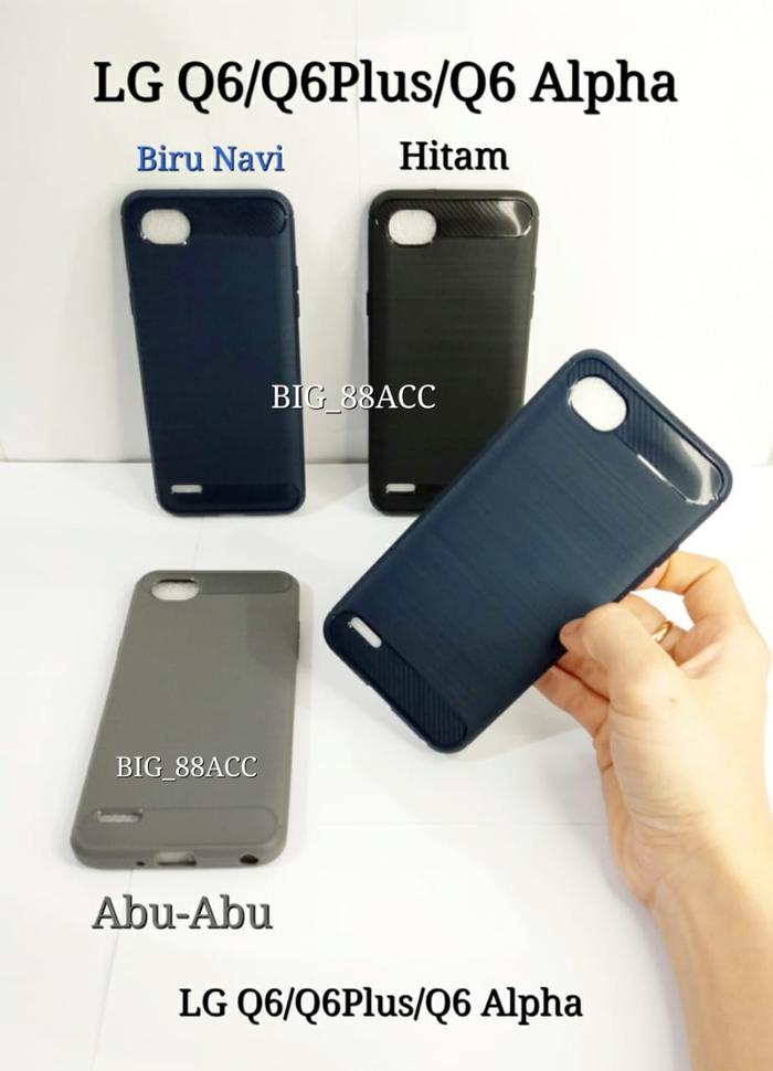Fiber Carbon LG Q6/Q6Plus Q6+ Case Cover Casing Carbon Tpu Anti Shock  Hitam