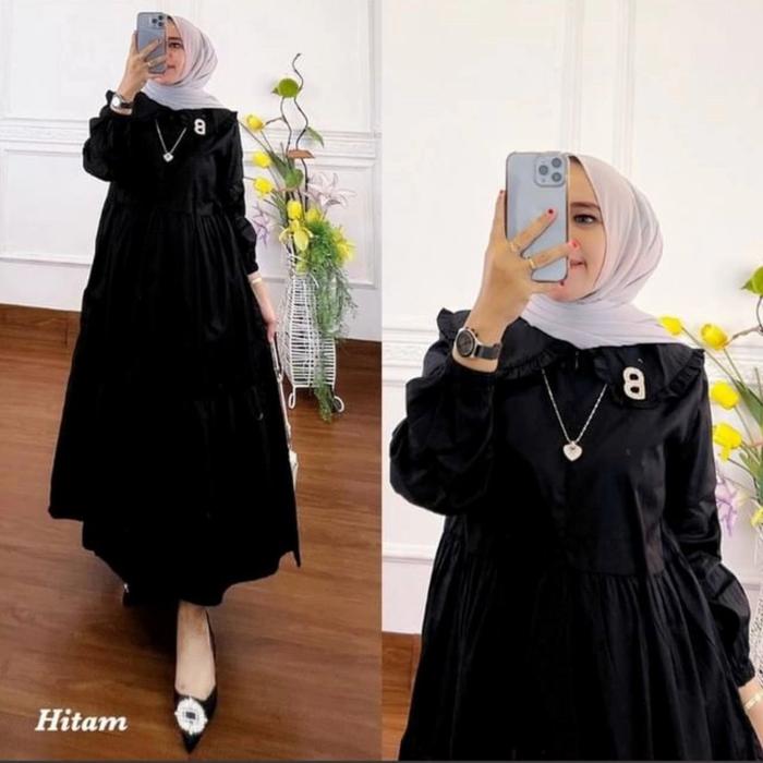 Gambar gamis rayon premium gamis rayon polos midi rayon premium polos - A hitam, all size dari Bii_arvins undefined Tokopedia