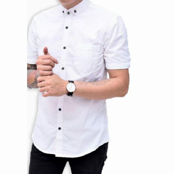 Gambar KEMEJA POLOS PRIA LENGAN PENDEK MODEL KEKINIAN - Putih, M dari LiskanCollection undefined Tokopedia