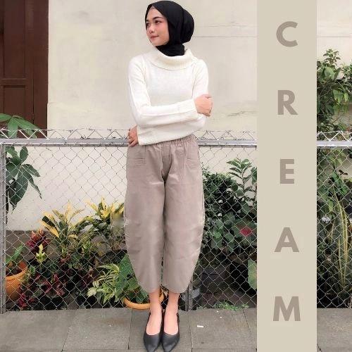 Gambar Celana Wanita Crop Korean Style Sasha Crop Pants Celana Panjang Jumbo - Krem, Jumbo dari bysetee undefined Tokopedia