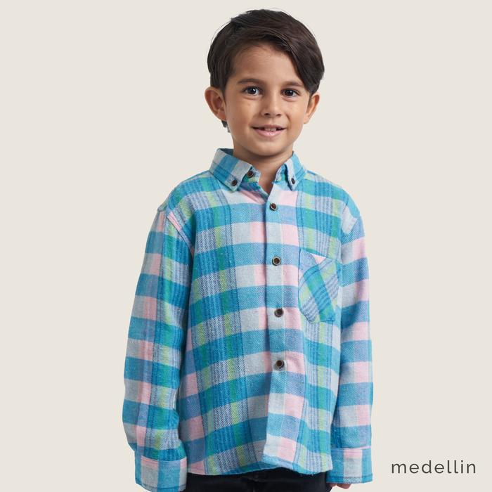 Gambar MEDELLIN Kemeja Anak Flanel / Flannel Lengan Panjang 201057 BIRU - Biru, S dari Medellin Store undefined Tokopedia