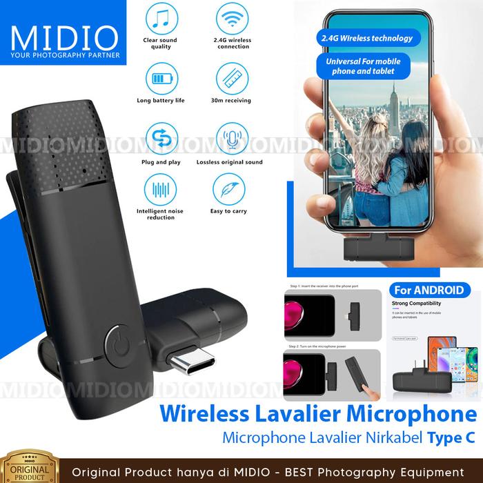 Gambar Bright Microphone Wireless MIC Clip On Vlog Smartphone TYPE C /IPHONE - M9-Type-C dari MidioFoto undefined Tokopedia
