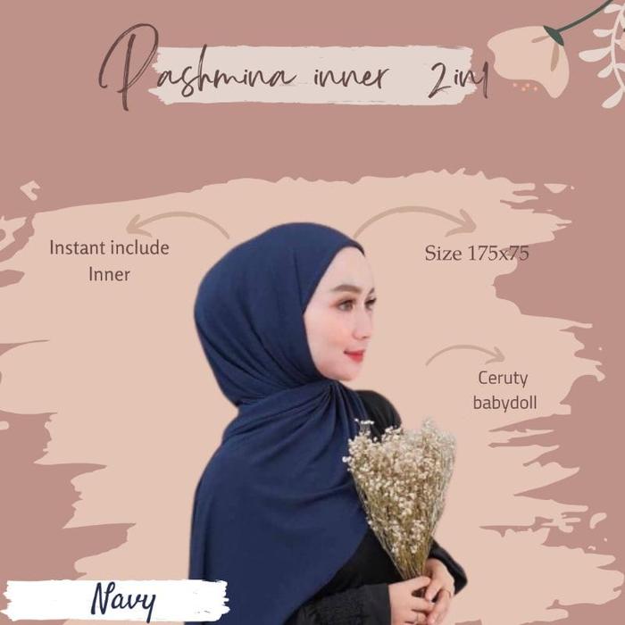 Gambar Jilbab Pashmina Inner 2in1 Hijab Pasmina Instant set iner Krudung - navy dari toko herbal kecantikan undefined Tokopedia