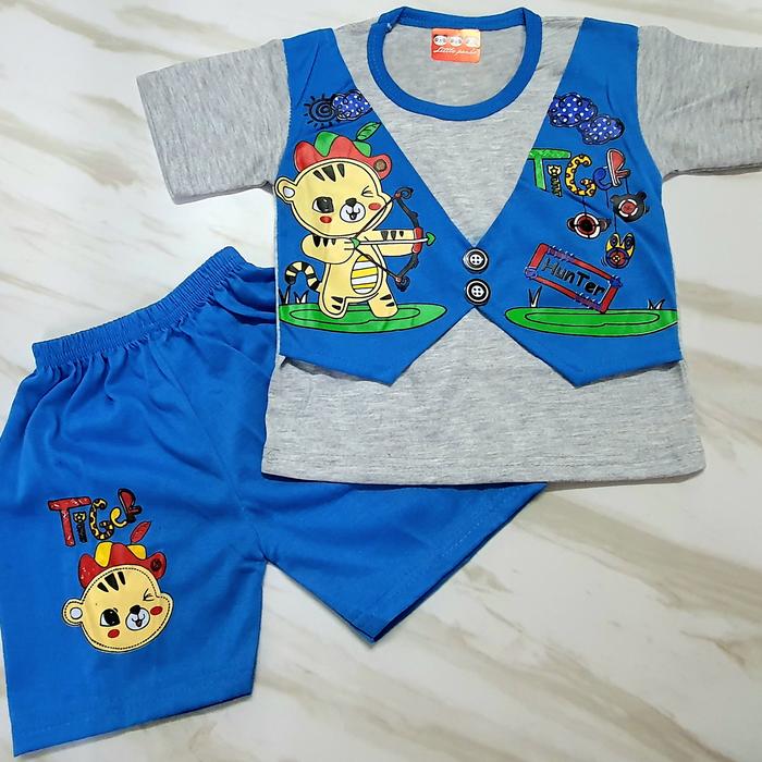 Gambar Setelan Baju Oblong Rompi Anak Laki Bayi Balita Murah "Tiger Hunter" - Merah dari Candy Jolly Kids undefined 5 Tokopedia