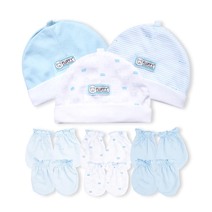 Gambar FLUFFY Bundling Topi Dan Sarung Tangan Kaki (Isi 3Pasang) TSTK3 MIX NB - Biru, 0-3 Bulan dari Fluffy Baby Store undefined Tokopedia