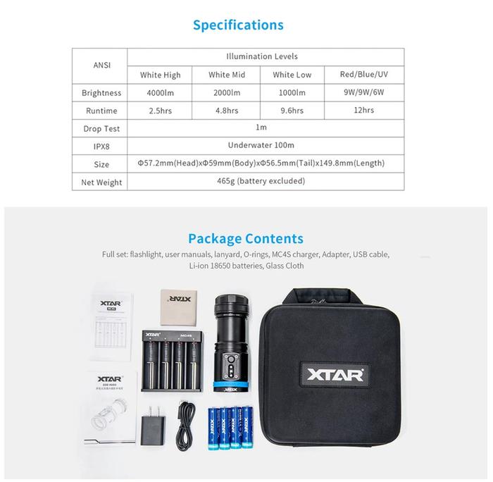 Gambar XTAR D30 4000 Lumens Diving Flashlight - D30 4000FULLSET dari digitekmart undefined Tokopedia
