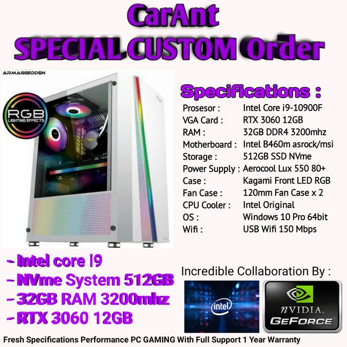 Jual PC Gaming | Intel Core i9-10900F | RTX 3060 | 32GB RAM 
