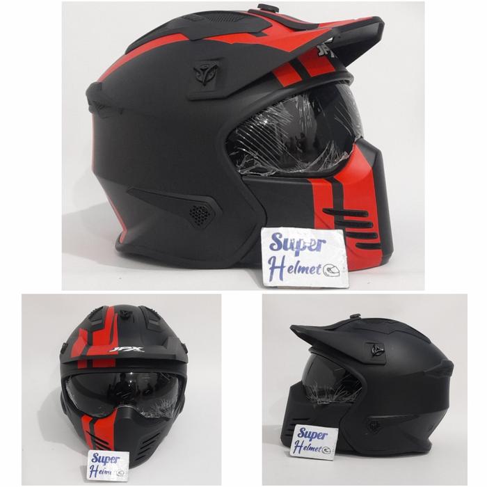 Gambar Helm JPX MX 726R Motif MX04 MARZ (ongkir 2kg) - MX04 bk dof red, L dari superhelmetjkt undefined Tokopedia