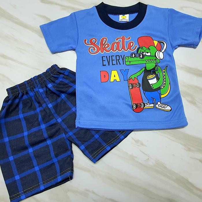 Gambar Setelan Baju Oblong Anak Laki Murah bayi balita "Skate Day" - Biru dari Candy Jolly Kids undefined Tokopedia