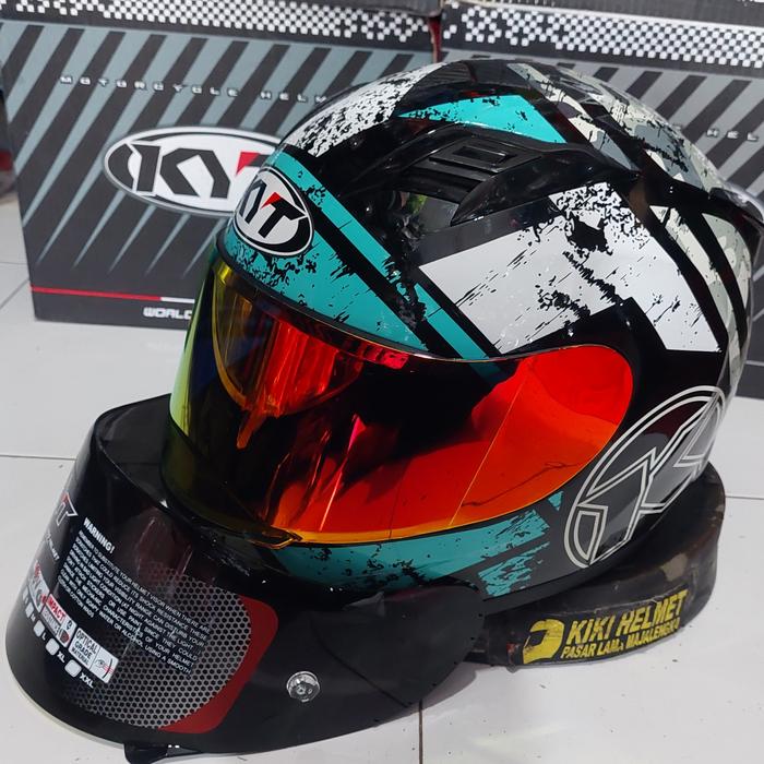 Jual HELM KYT SERI BLACK AQUA BLUE 