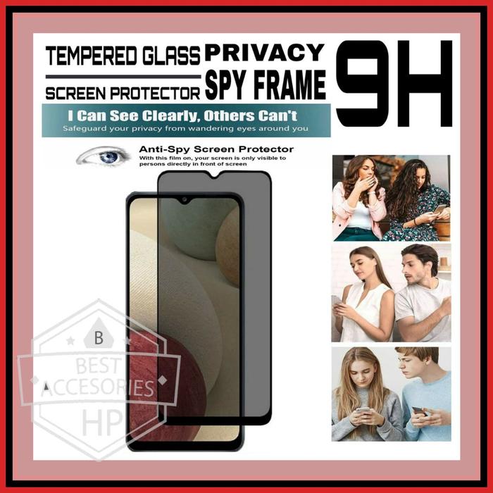 SAMSUNG GALAXY A12 A125 TEMPERED GLASS SPY FRAME FULL COVER PRIVACY 9H  Frame Black