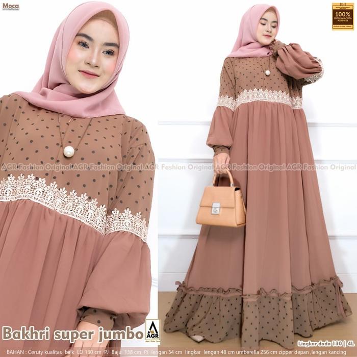 Gambar Gamis terbaru bakhri super jumbo bahan ceruty babydoll dress kondangan - mocca, All Size dari Az.Zahra Muslim undefined Tokopedia