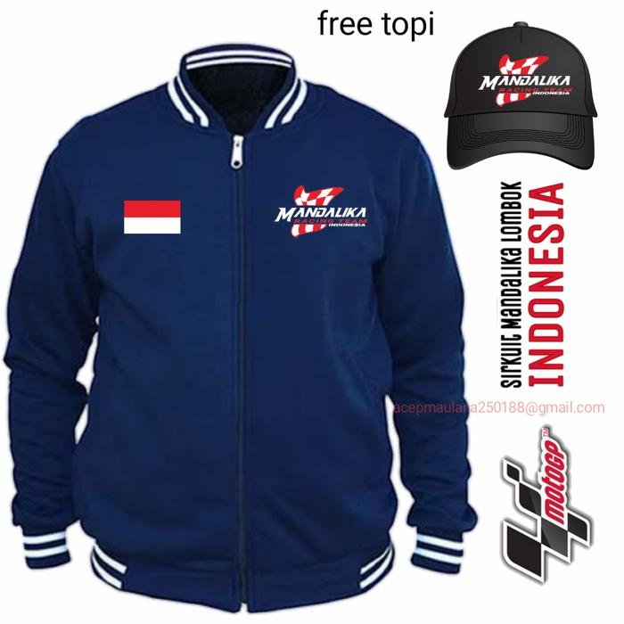 Gambar jaket baseball sirkuit Mandalika moto GP Lombok free topi - navy, M dari ldenkshop store undefined Tokopedia