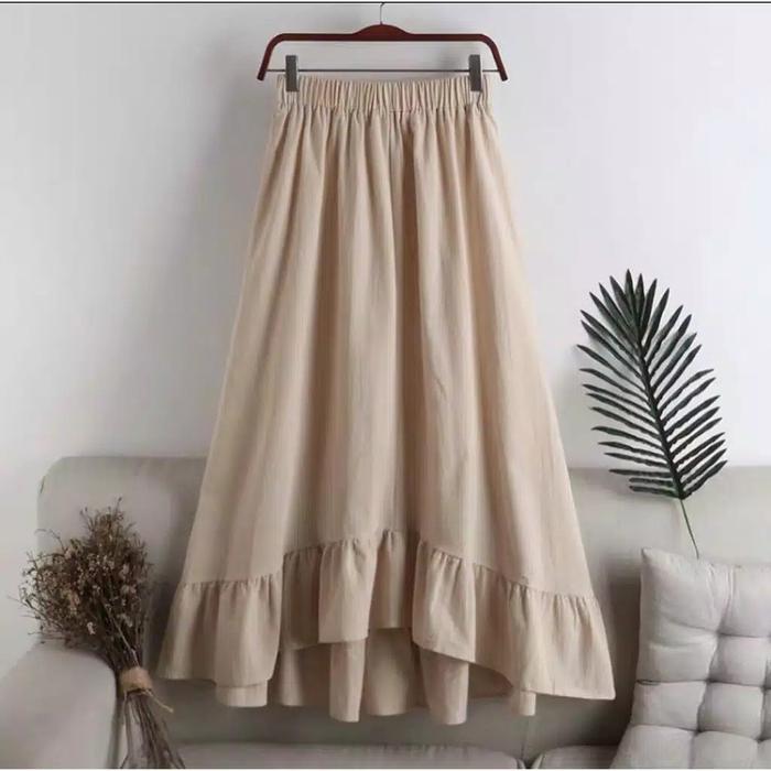 Gambar Rok wanita panjang bahan katun linen bawahan wanita remaja kekinian - Cream, all size dari ZOLLAM STORE undefined Tokopedia