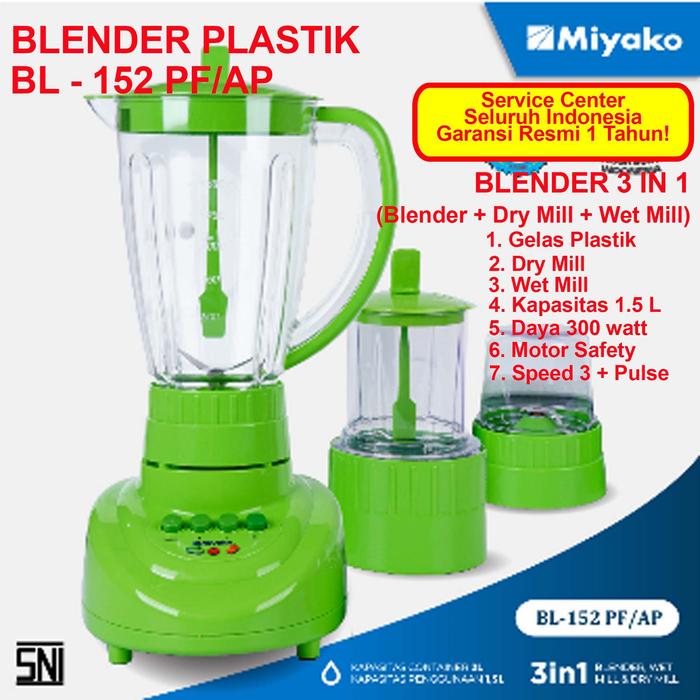 Gambar Blender Blander Belender Miyako Plastik Kaca 2in1 3in1 2 in 1 3 in 1 - BL- 152 PF dari Anesti Store undefined Tokopedia