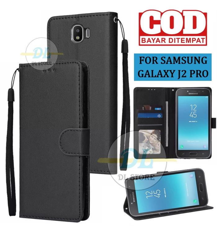 FLIP CASE WALLET UNTUK SAMSUNG GALAXY J2 PRO FLIP LEATHER CASE PREMIUM-FLIP  WALLET CASE KULIT CASING HP DOMPET TPU Hitam, Samsung J2 Pro