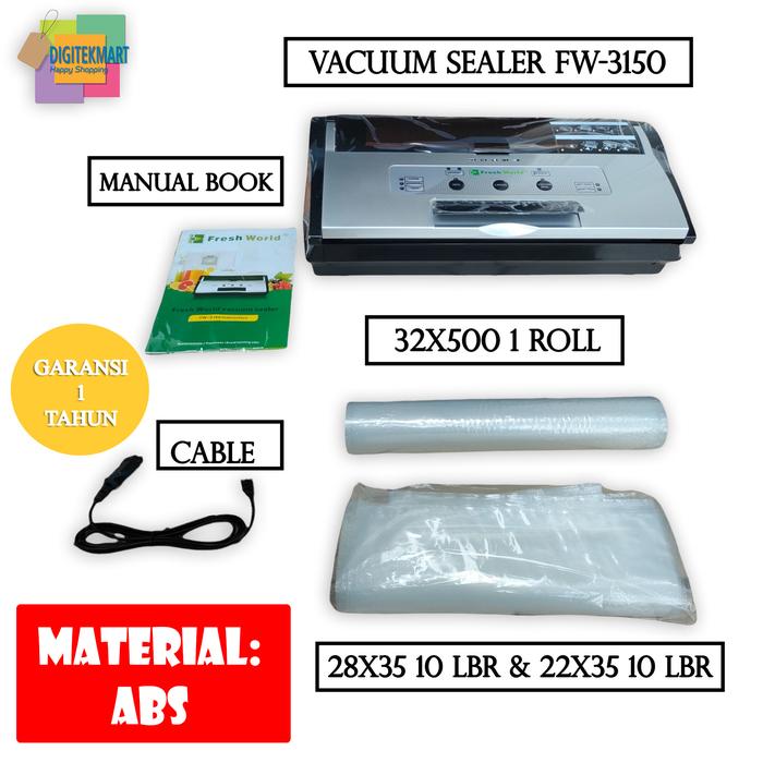 Gambar VACUUM SEALER PREMIUM FRESH WORLD FW-3150 BASAH DAN KERING EMBOSS - FW-3150 1 TAHUN dari digitekmart undefined Tokopedia