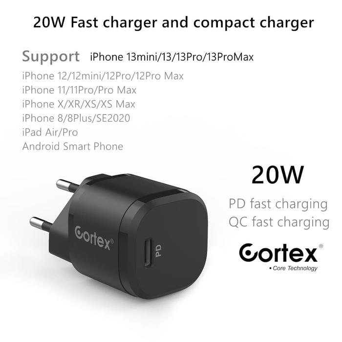 Gambar Cortex20W Q-Mini2.0 Kepala Charger Quick FastCharging Lightning/TYPE-C - Qmini-Adptr 20w, Hitam dari Devloly Official Store undefined Tokopedia