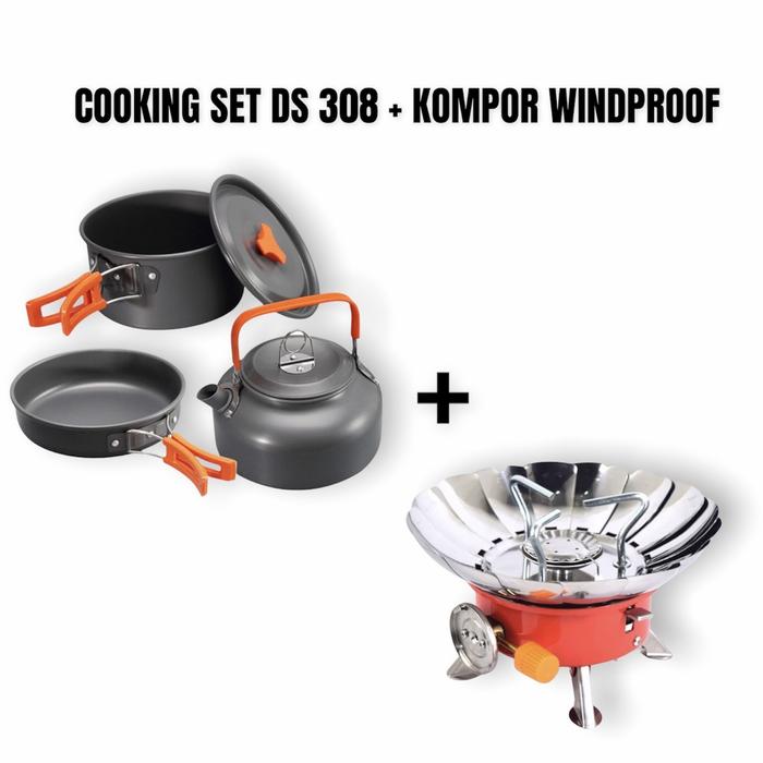 Gambar PAKET ALAT MEMASAK CAMPING DS 308 DAN KOMPOR PORTABLE - AM+K.Windproof dari Hai Hanan undefined Tokopedia