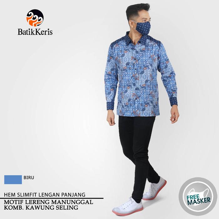 Gambar Batik Keris Hem Slimfit Lengan Panjang Lereng Manunggal Kawung Seling - Biru, S dari BATIK KERIS OFFICIAL undefined Tokopedia