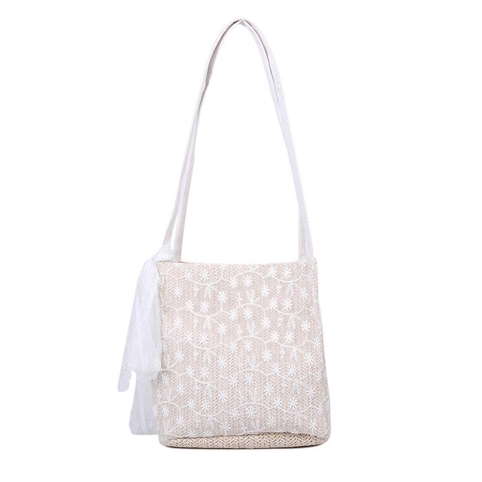 Gambar Tas Bahu Renda Tas Jerami Korean Style Import - Putih dari Sun Kristal undefined Tokopedia