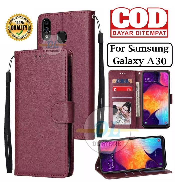 Gambar FLIP CASE UNTUK SAMSUNG GALAXY A30 FLIP LEATHER CASE PREMIUM-FLIP WALLET CASE KULIT- CASING DOMPET TPU - Marun, Samsung A30 dari Dl New Store11 undefined Tokopedia