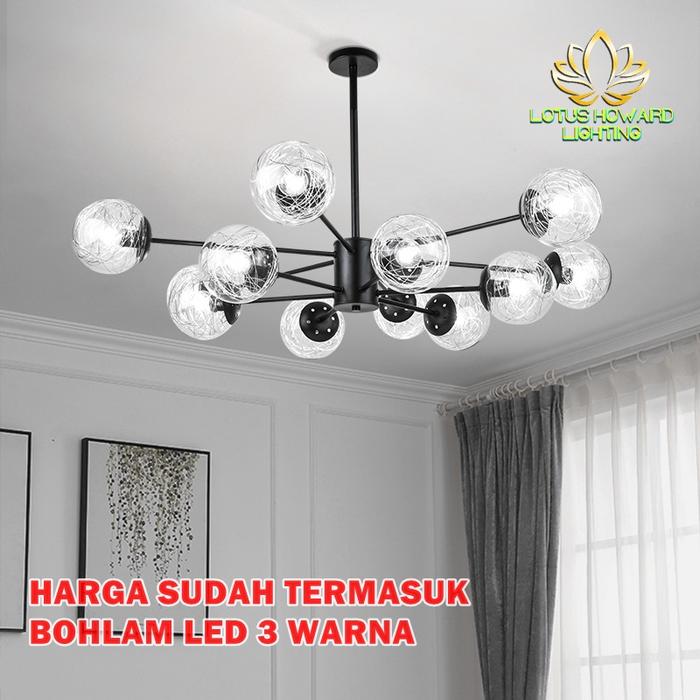 Gambar LAMPU GANTUNG MODERN MINIMALIS LED 3 WARNA LH9590-12 LAMPU LED BULAT - HITAM BENING dari LOTUS HOWARD LIGHTING undefined Tokopedia