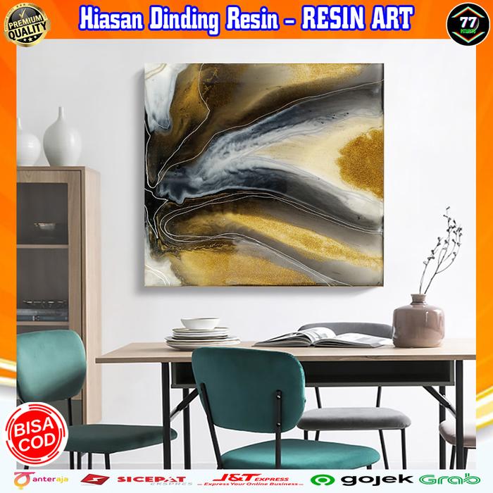 Gambar Lukisan Hiasan Dinding Dekorasi Rumah Kantor Minimalis Resin Art - WHITE GOLD GREY dari pitupitukios undefined Tokopedia