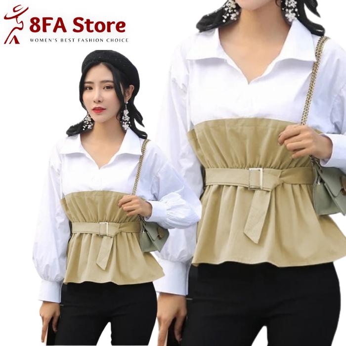 Gambar Blouse Putih Wanita Lengan Panjang Korean Style Variasi Kerah Kekinian - Hitam, M dari 8FA Store undefined Tokopedia