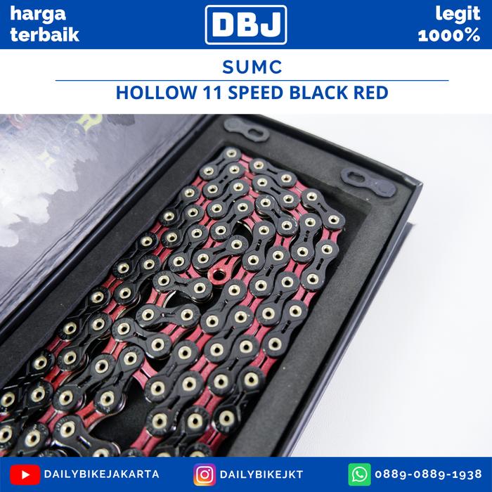Gambar SUMC CHAIN FULL HOLLOW 11 SPEED RANTAI SEPEDA - BLACK RED dari Daily Bike Shop_NEW undefined Tokopedia