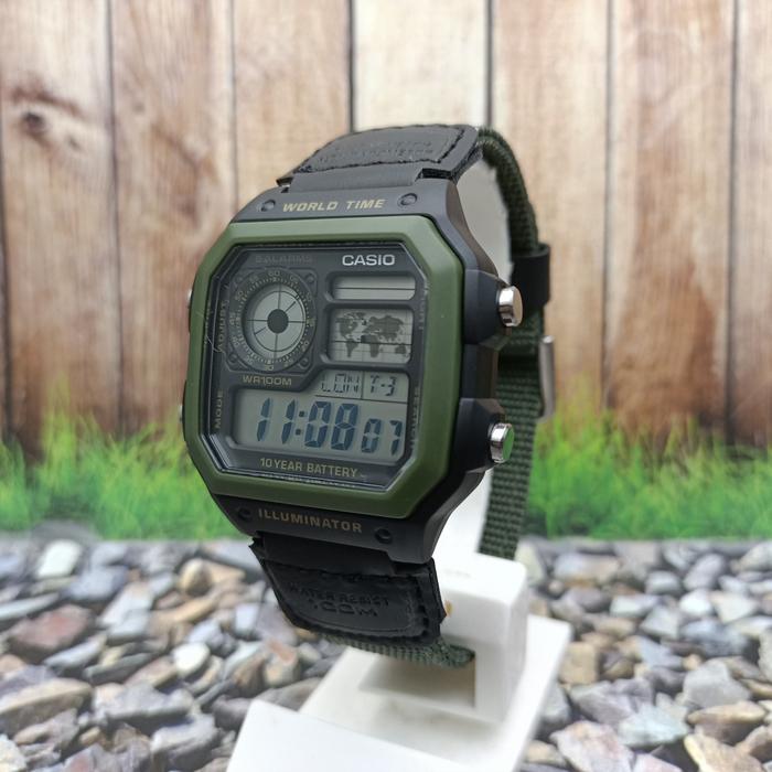 Gambar Casio Digital Jam Tangan Pria Tali Canvas Hijau AE-1200WHB-3B Original - AE-1200 Custom dari Ogytashop undefined Tokopedia