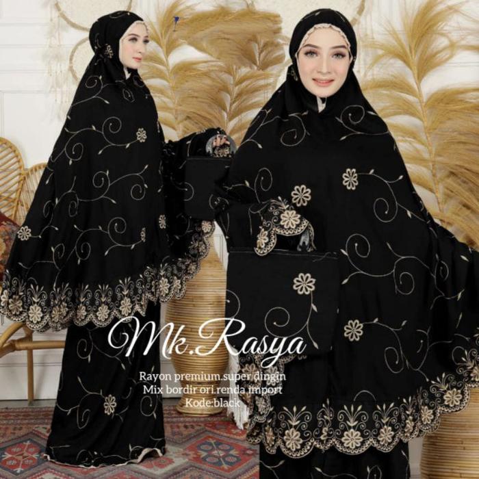 Gambar MUKENA PREMIUM / MUKENA RASYA / MUKENA DEWASA MIX BORDIR RAYON PREMIUM - Hitam dari Micci Fashion undefined Tokopedia