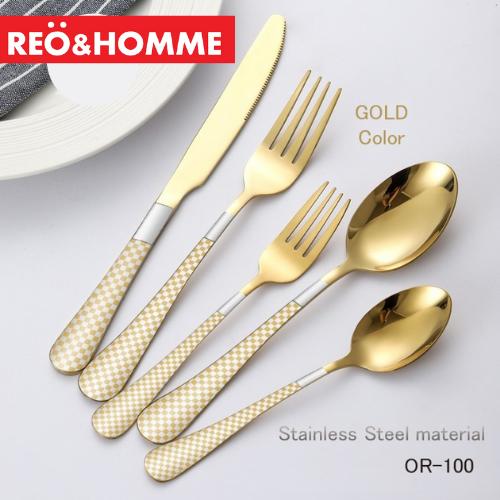 Gambar Reo&Homme Cutlery Set Stainless Sendok Garpu Pisau 20in1 OR100 - Gold dari Reo & Homme Living undefined Tokopedia