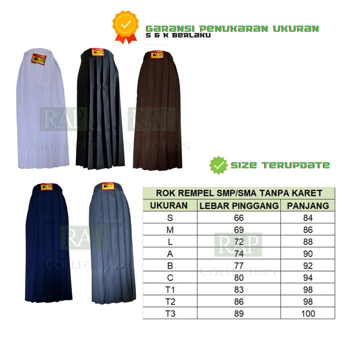 Gambar SERAGAM SEKOLAH-Rok panjang rempel SMP SMA Abu Biru Coklat Hitam Putih - Putih, A dari byrapcollection undefined Tokopedia
