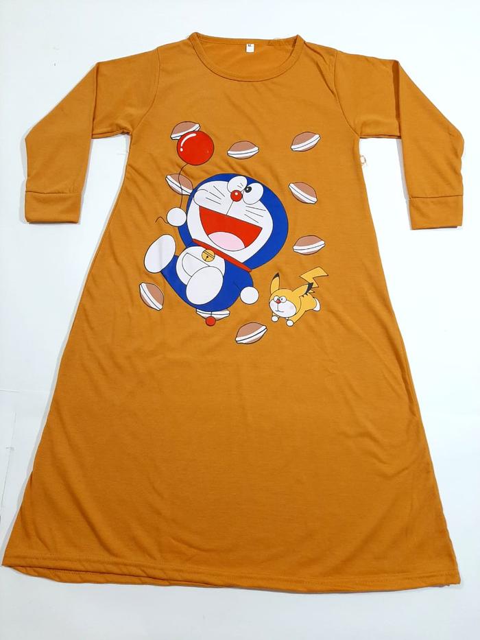 Gambar gamis anak perempuan kaos tangan panjang pakaian cewek muslim doraa - doraemon-kuning, gamis-1 thun=S dari LINGLANG FASHION undefined Tokopedia