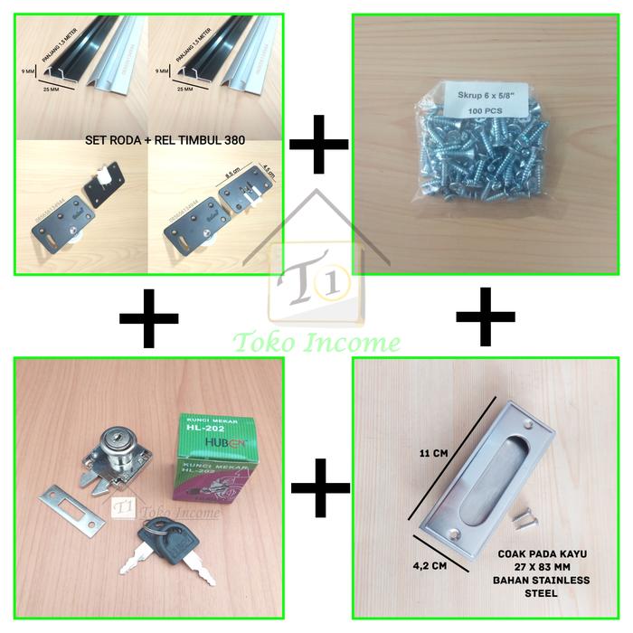 Gambar Set Roda PLUS Rel Timbul 380 Pintu Lemari Sliding / Geser ( 1,5 Mtr ) - SILVER, SET REL + RODA dari Toko Income undefined Tokopedia