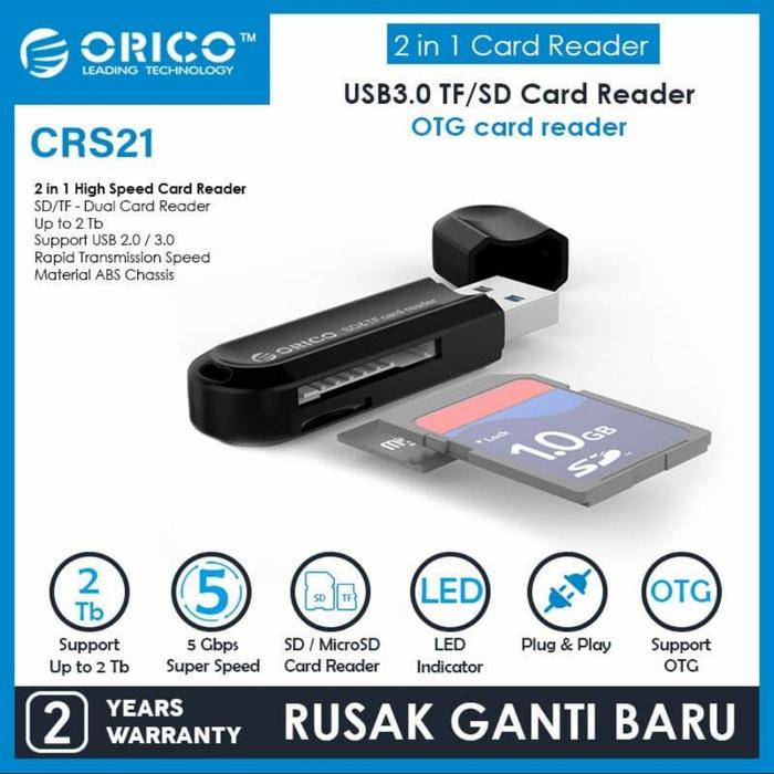 Gambar Card Reader USB3.0 TF / SD ORICO - CRS21 - Hitam dari ohlila undefined Tokopedia