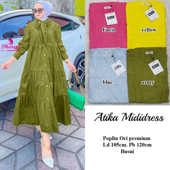 Gambar Dharya Hijab Atika Midi Dress Wanita Kekinian Warna Fuchia Pink Fanta - Army, All Size dari Fashionhijab_dents undefined Tokopedia