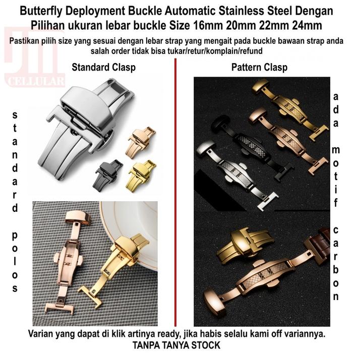 Jual SS Butterfly Clasp Buckle Strap Tali Jam 16mm 18mm 20mm 22mm - Main Image