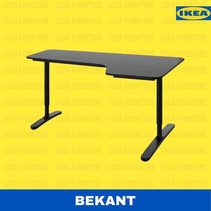 Gambar BKNT - Meja Kerja Sudut Kanan 160x110 cm - Tinggi Rendah - Hitam-Hitam dari Loaa Furniture undefined Tokopedia