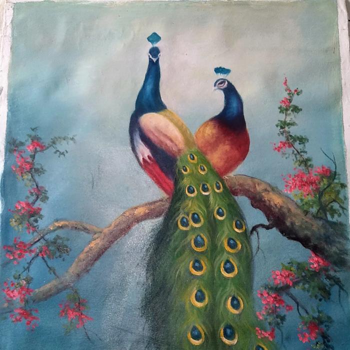 Gambar lukisan burung merak sepasang - M dari AB1 ONE GALERI undefined Tokopedia