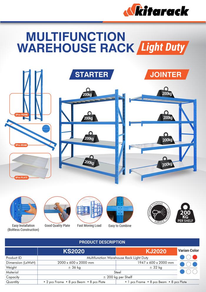 Gambar Rack Gudang Light Duty 4level/susun tinggi 2mTR Rack Warehouse KS2020 - Biru dari INDORACK IT Networck Cabinet undefined Tokopedia