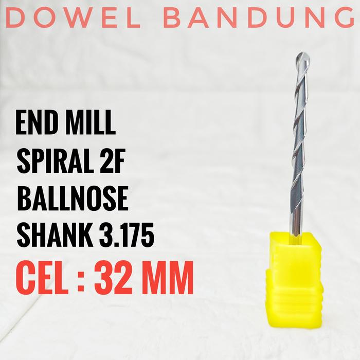 Gambar End Mill 2F SPIRAL BALL NOSE 3.175 mm Endmill Carbide CNC Router Bit - 32 MM dari DOWEL BANDUNG undefined Tokopedia