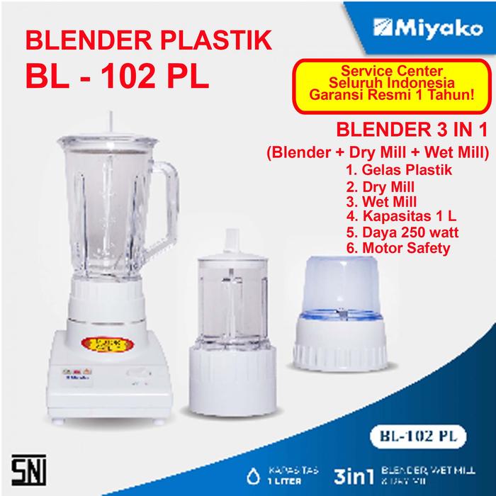 Gambar Blender Blander Belender Miyako Plastik Kaca 2in1 3in1 2 in 1 3 in 1 - BL-102 PL dari Anesti Shop undefined Tokopedia