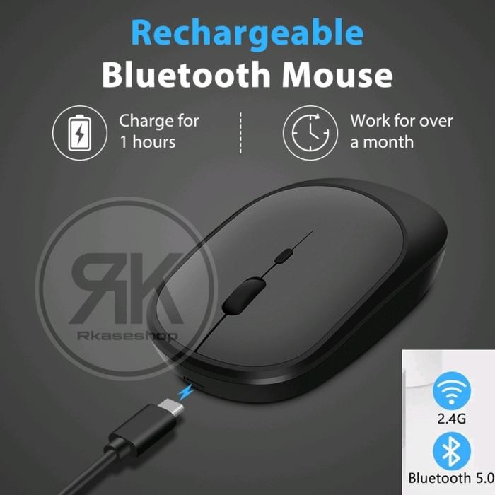 Gambar Rechargeable Mouse BLUETOOTH Wireless 2in1 2.4 Ghz Laptop Hp ipad Tab - SILVER dari Rkaseshop undefined Tokopedia