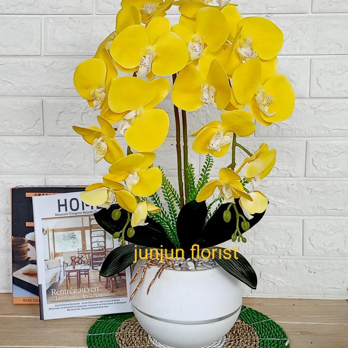 Gambar bunga anggrek latex jumbo artificial pot bola//bunga anggrek bulan - Kuning dari junjun florist undefined Tokopedia