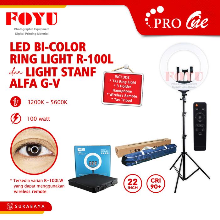 Gambar LED Bi-Color 22 Inch Ring Light Pro One R-100L dan Light Stand G-V - Ring Light dari Foyu Photo undefined Tokopedia