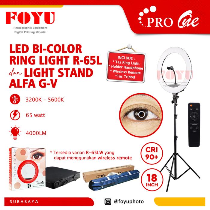 Gambar LED Bi-Color 18 Inch Ring Light Pro One R-65L dan Light Stand G-V dari Foyu Photo undefined Tokopedia
