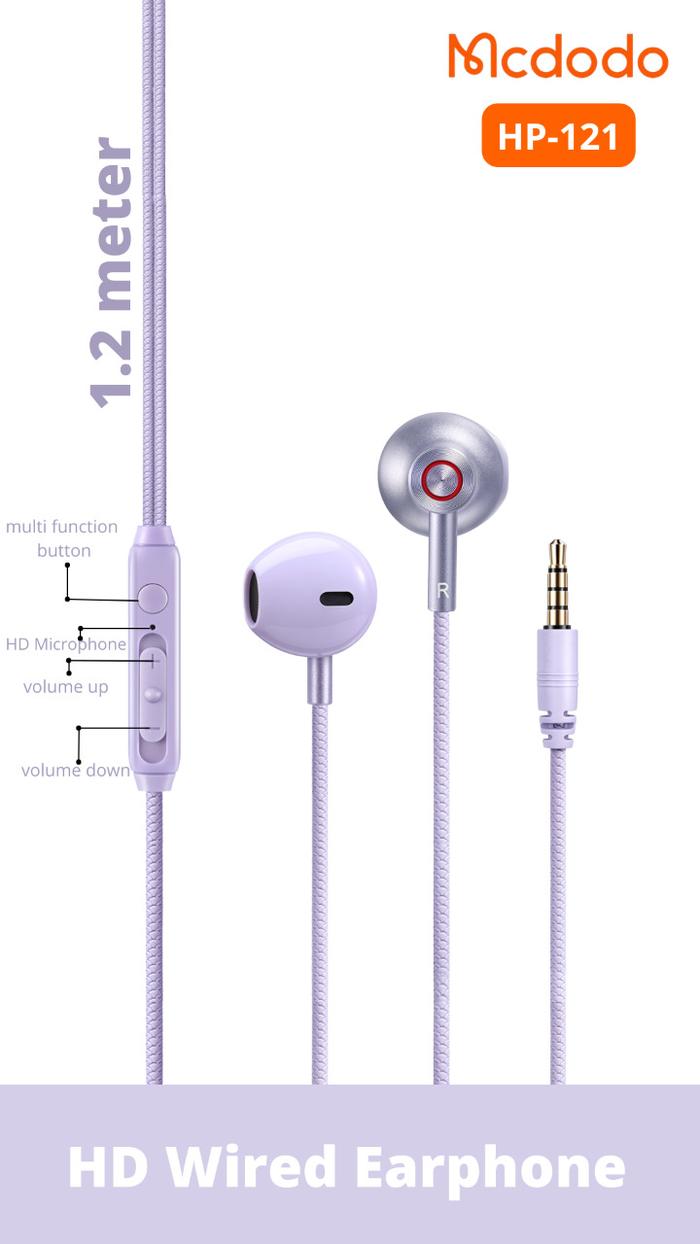 Gambar MCDODO HP-1210 Earphone Handsfree Headset Audio Jack 3.5mm Music Call - PURPLE dari RARUBY HOME OFFICIAL undefined Tokopedia